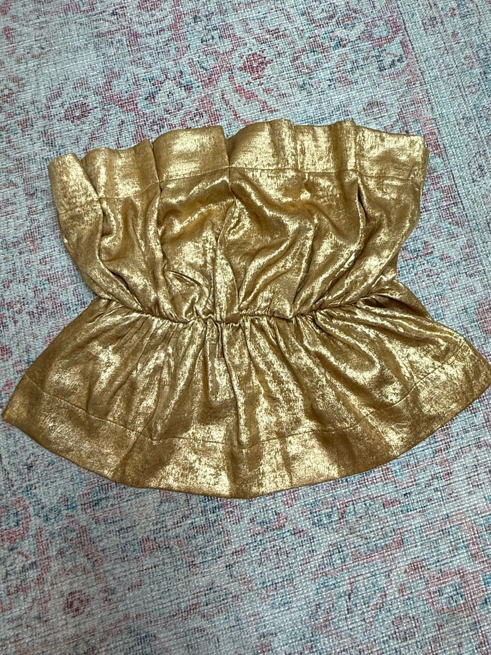 TCEC Gold Metallic Strapless Peplum Crop Top M NWT